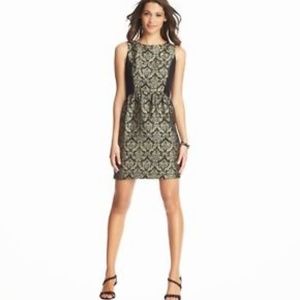 LOFT Black and Gold Brocade Sheath Dress